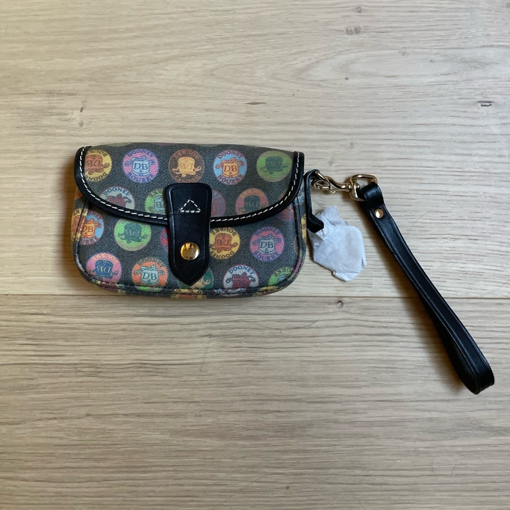 Dooney & Bourke wristlet on black with multicolor logos - New no tags